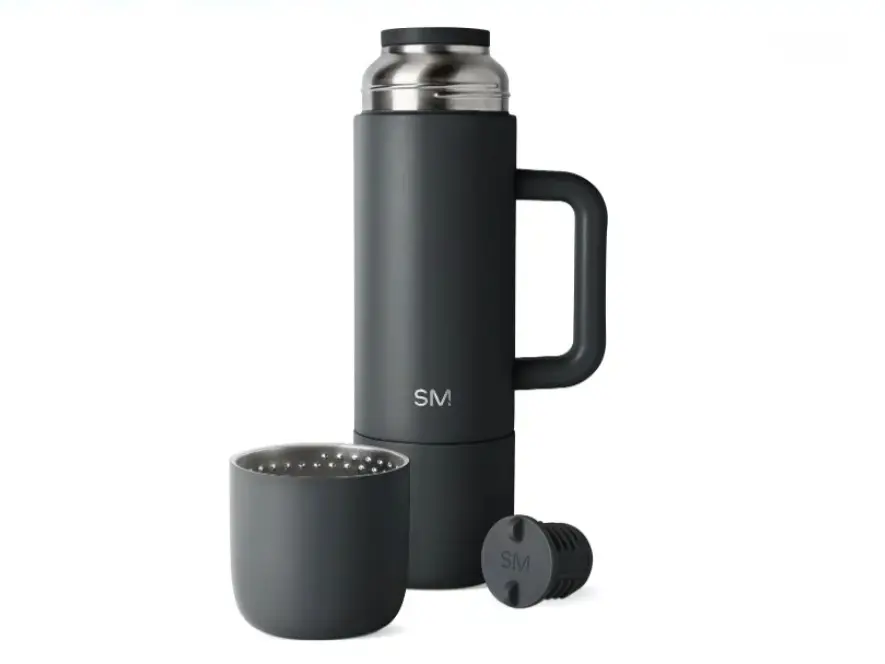 Simple Modern 36oz Insulated Hot Beverage Bottle with 2 Mugs | Travel Coffee Thermos for Hot Drinks | Twist and Pour Top | Commute, Travel, and Picnic Friendly | Roam Collection | Graphite
