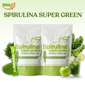 Weekit7 Spirulina Powder Super Greens 5-in-1 Drink with Barley Kale & Paragis in Green Apple Flavor for Digestive Health & Skin Care 7pcs/pack Edible Fitness Healthcare Vitamin support immune function protein