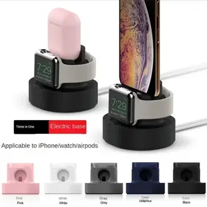 2025 New Upgraded 2-in-1 Silicone Stand for Apple Watch iphone  for Airpods Charging Base for iwatch Night Dock Watch Charger Smart Watch Accessories