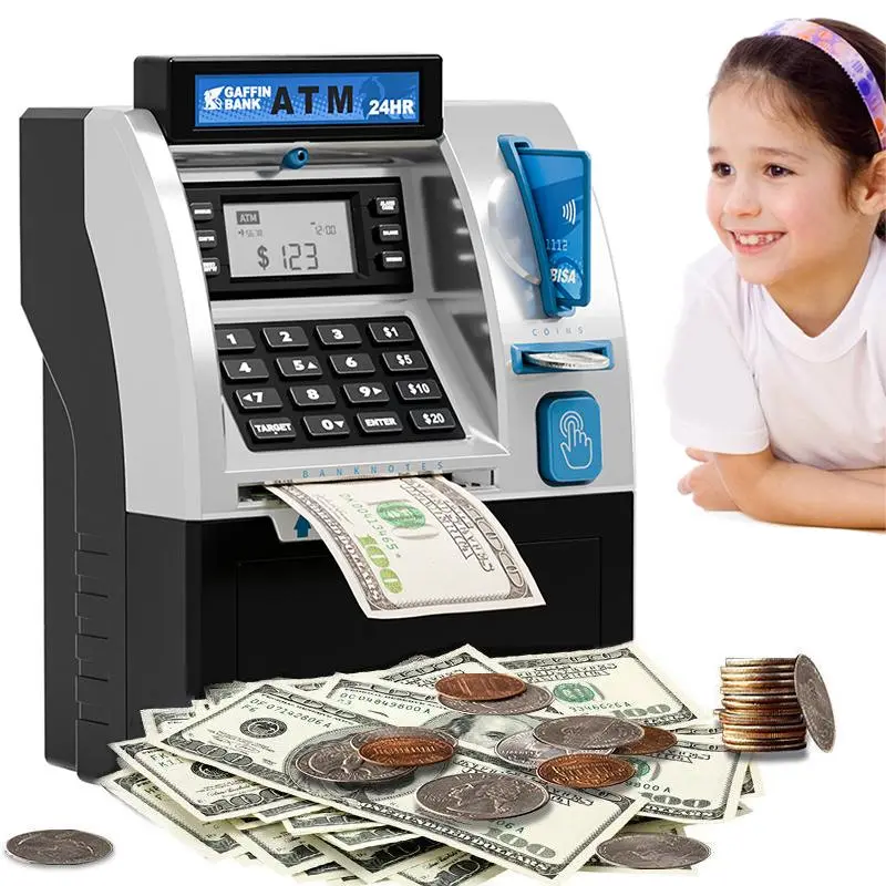 Kids’ Smart ATM Piggy Bank - Household Pretend Play Toy with Coin Recognition, Password, Card Swipe, Large Capacity, Deposit & Withdrawal, Secure Storage, Financial Literacy Tool, Christmas Gift