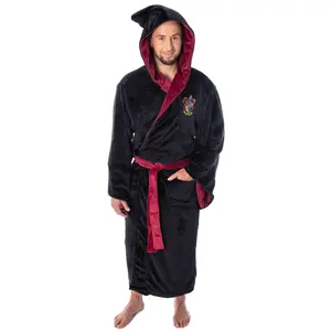 Harry Potter Adult Fleece Plush Hooded Robe - Gryffindor, Slytherin, Ravenclaw, Hufflepuff, Hogwarts