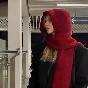 Women's 1-Piece Plain Knit Slouch Hat Scarf Balaclava - Cozy Elegant Woolen Design, Winter Warmth Essential, Ideal for Christmas Festive Occasions