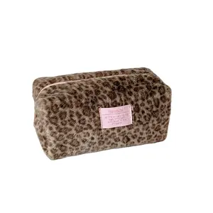 Leopard Print Fluffy Clutch |     Winter Must-Have Fashion Accessory & Makeup Bag, Portable Plush Cosmetic Pouch for Skincare Essentials On The Go