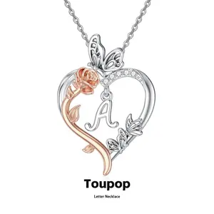 Moissanite Rose Letter Butterfly Pendant Necklace for Women,S925 Sterling Silver A to Z Hypoallergenic Jewelry Gift for Girlfriend,Mom, Wedding, Birthday, Anniversary Mother's Day | Eco-Friendly Luxury Jewelry