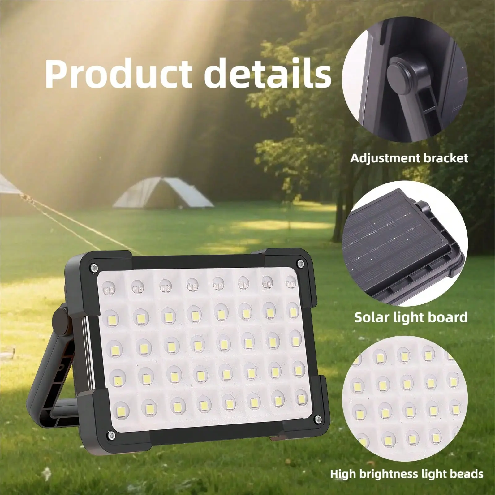 S31 144-LED Rechargeable Solar Work Light - High Lumen Emergency Flashlight, Waterproof Cordless Lithium Battery Floodlight, Dual Charging Options, Customizable Brightness for Outdoor Camping, Construction Use
