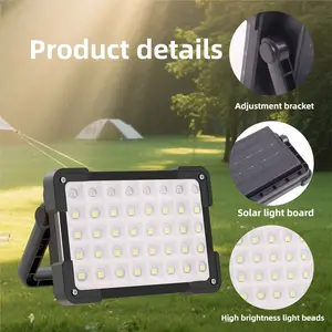 Rechargeable 144-LED Solar Work Light, Portable Super Bright Floodlight, Waterproof Cordless Lithium Battery Emergency Light with Dual Charging Options for Outdoor Camping, Fishing (Portable LED Flashlight)