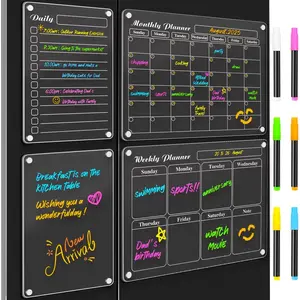 Acrylic Magnetic Dry Erase Refrigerator Calendar - Chalkboard Monthly Planner with 6 Highlight Markers, Office Stationery Supplies for Home Office Use
