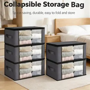 5-Piece Foldable Storage Bags with Large Transparent Window and Handle Zip Design, Ideal for Seasonal Closet Organization, Clothing Storage Bags