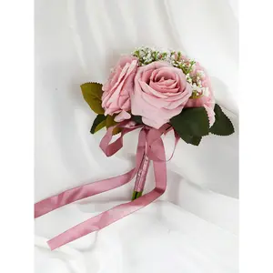 1pc Wedding Bouquets For Bride Bridal Bridesmaid Holding Flower Bouquet IVory White Artificial Rose Lavender Flowers For Wedding Party Baby Shower Centerpieces Decoration, Gifts