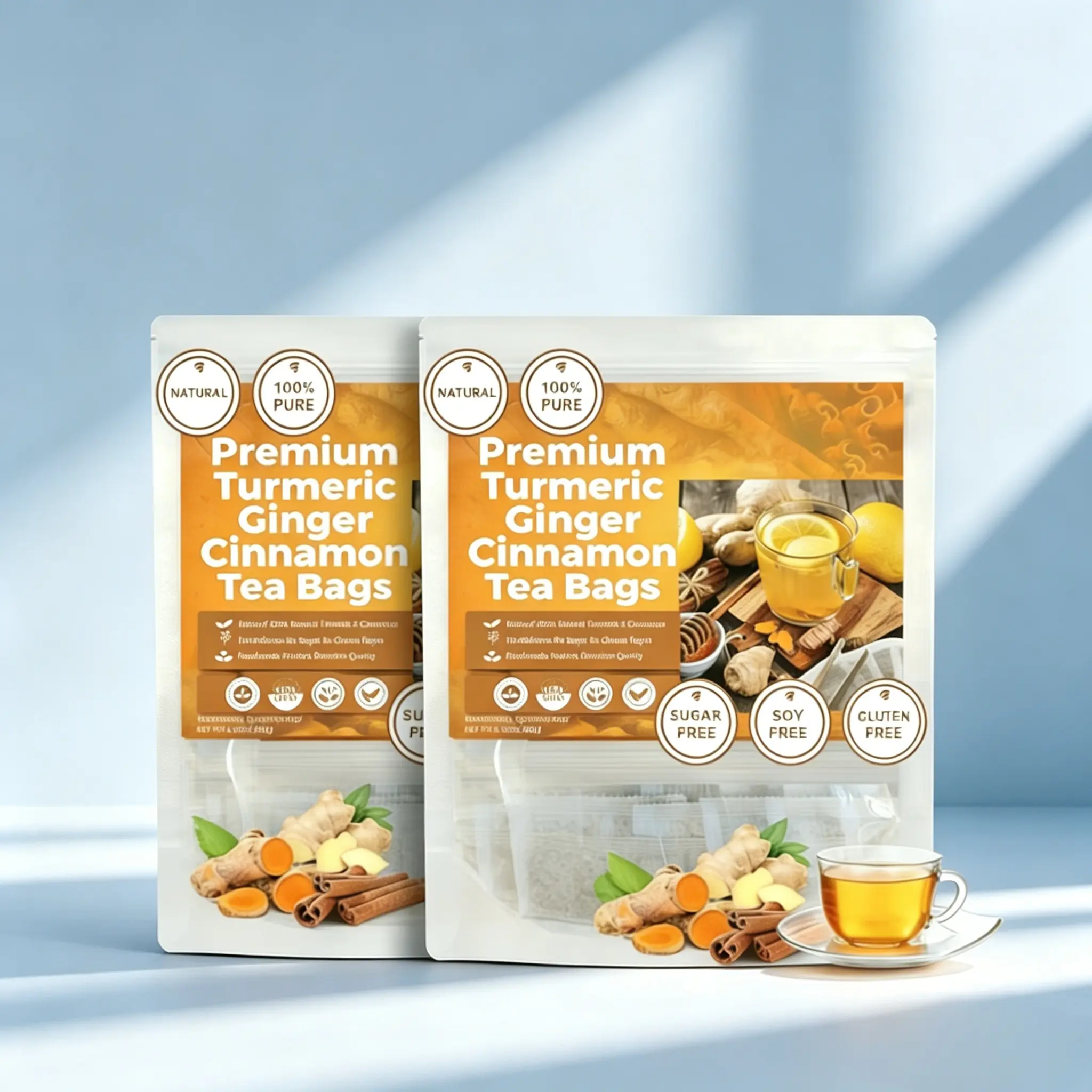 Turmeric Ginger Cinnamon Tea Bags 60x2 Sugar Free Herbal Wellness Tea for Daily Balance Digestive Support Vegan Gluten Free Natural Beverage
