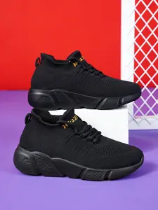 Women's Pure Black Flyknit Mesh Slip-on Lazy Breathable Casual Athletic Sports Sneakers Sports Shoes