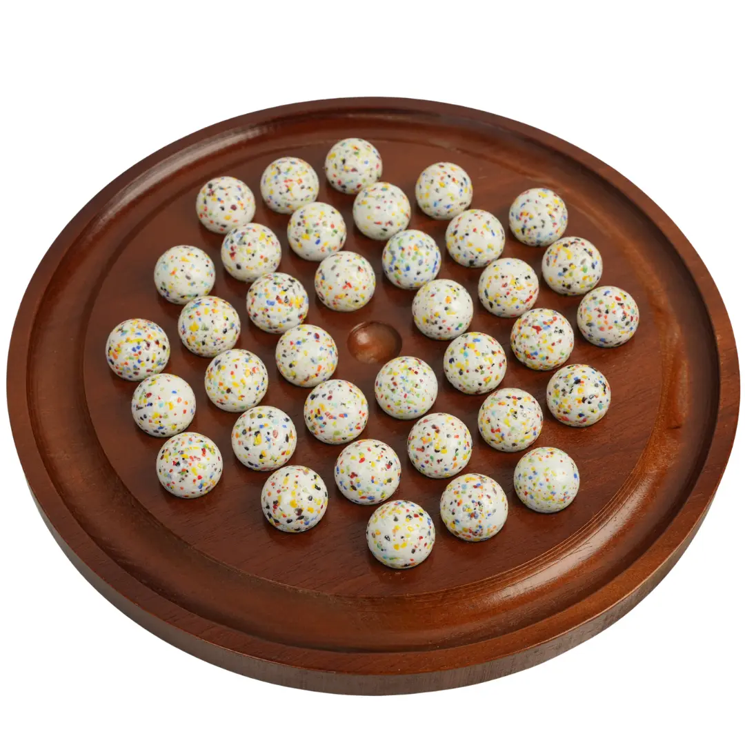 Marble Solitaire Game – Solitaire Marble Game with 36 Beautiful Confetti Marbles – Brainvita Marble Game – Deluxe Large Wooden Peg Solitaire Game – Marble Strategy Game for Adults