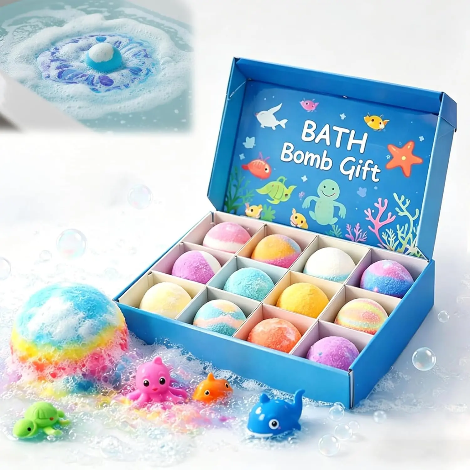Surprise Toy Bath Bombs for Kids (12PC Set), Bubble Bath Fizzies with Hidden Sea Animals