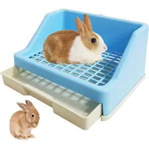Rabbit Litter Box Trainer Small Animal Potty Corner Toilet with Drawer Pet Cage Pan Litter Bedding Box for Adult Guinea Pig Hamster Bunny Ferret Galesaur Mouse Squirrel (Blue)