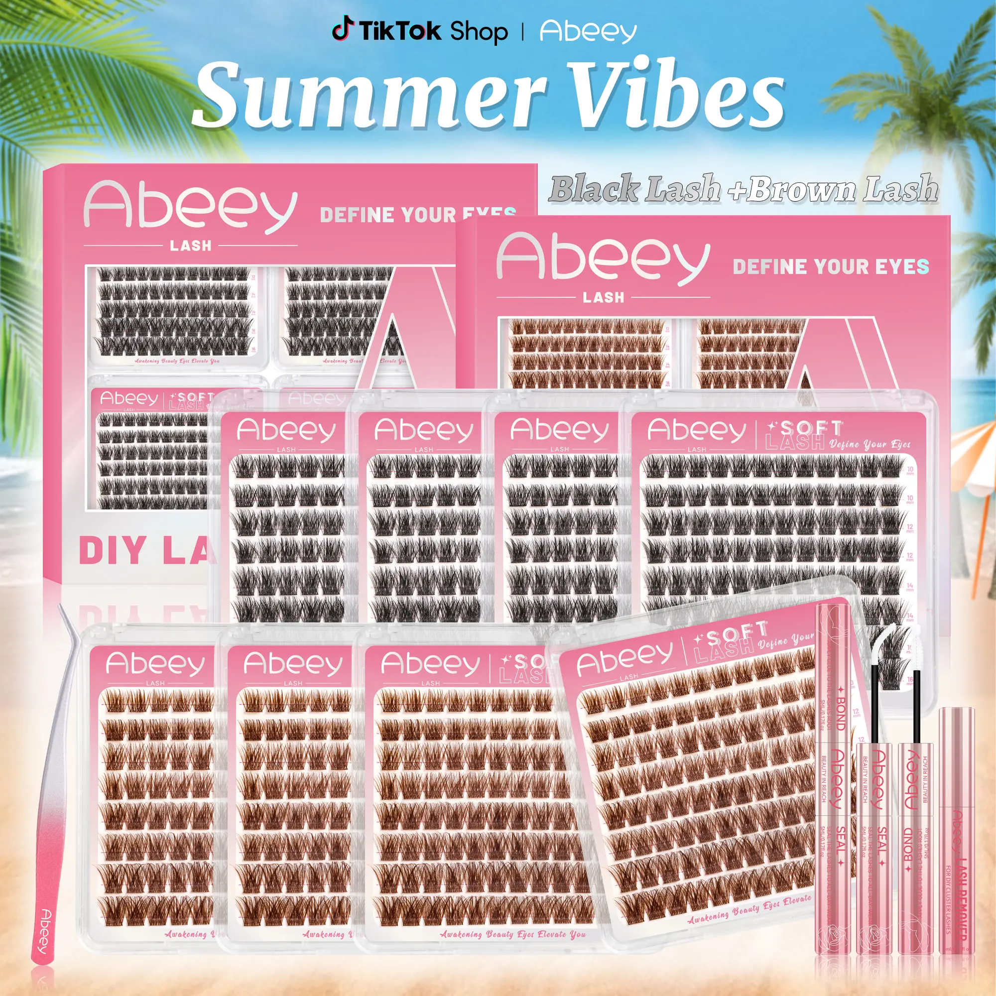 Abeey (384PCS-4 Trays) Lash Clusters Kit | D Curl Wispy DIY Eyelash Extensions - Soft Natural Look, Long-Lasting & Waterproof Lash Set for Everyday Makeup & Beginners