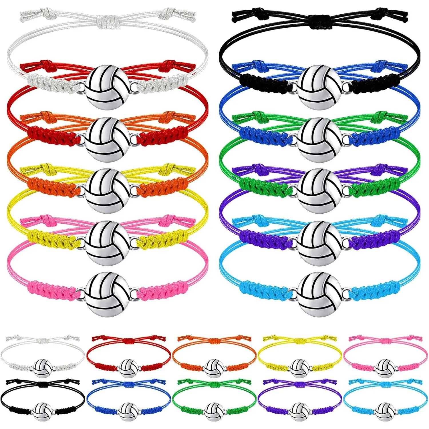 20 Pieces Volleyball Charm Bracelets Bulk Volleyball Team Gifts Adjustable Sports Coaching Supplies Players Decorations for Women Men Coach