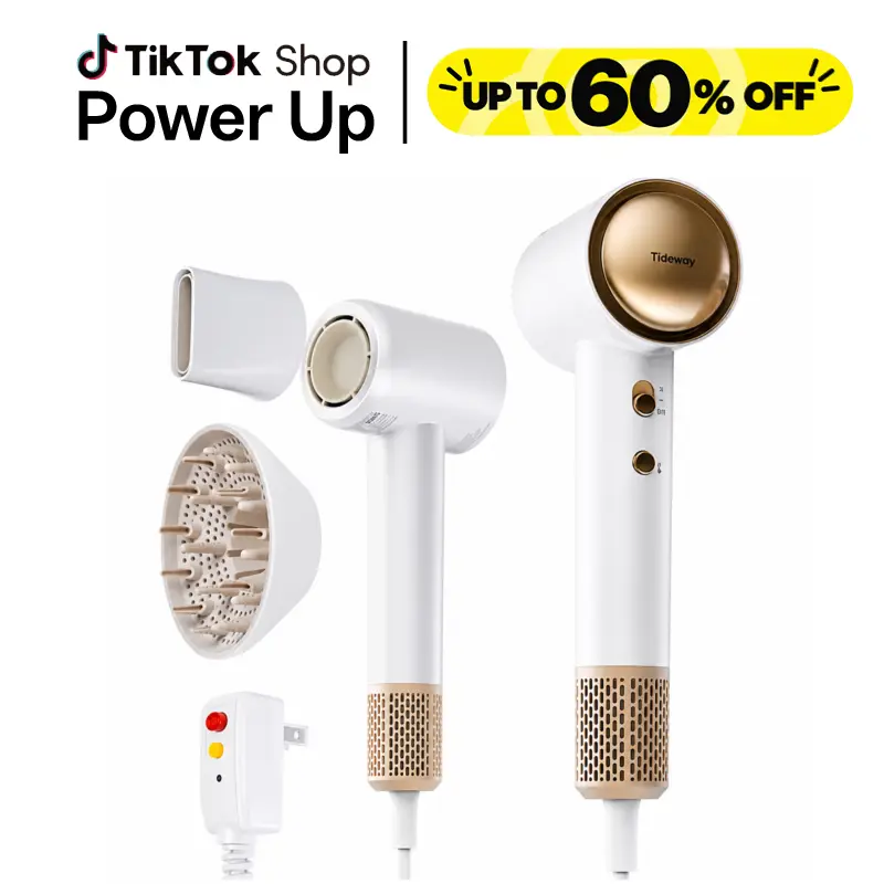 Tideway SilkJet Pro High-Speed Ionic Blow Dryer - Upgraded Pro (Gold) with Diffuser, 110000 RPM Brushless Motor, Thermal Protection, Anti-Frizz, 4 Adjust Temp Settings, Optimized Airflow, Cooling Function #TikTokShopBackToSchool techvibes