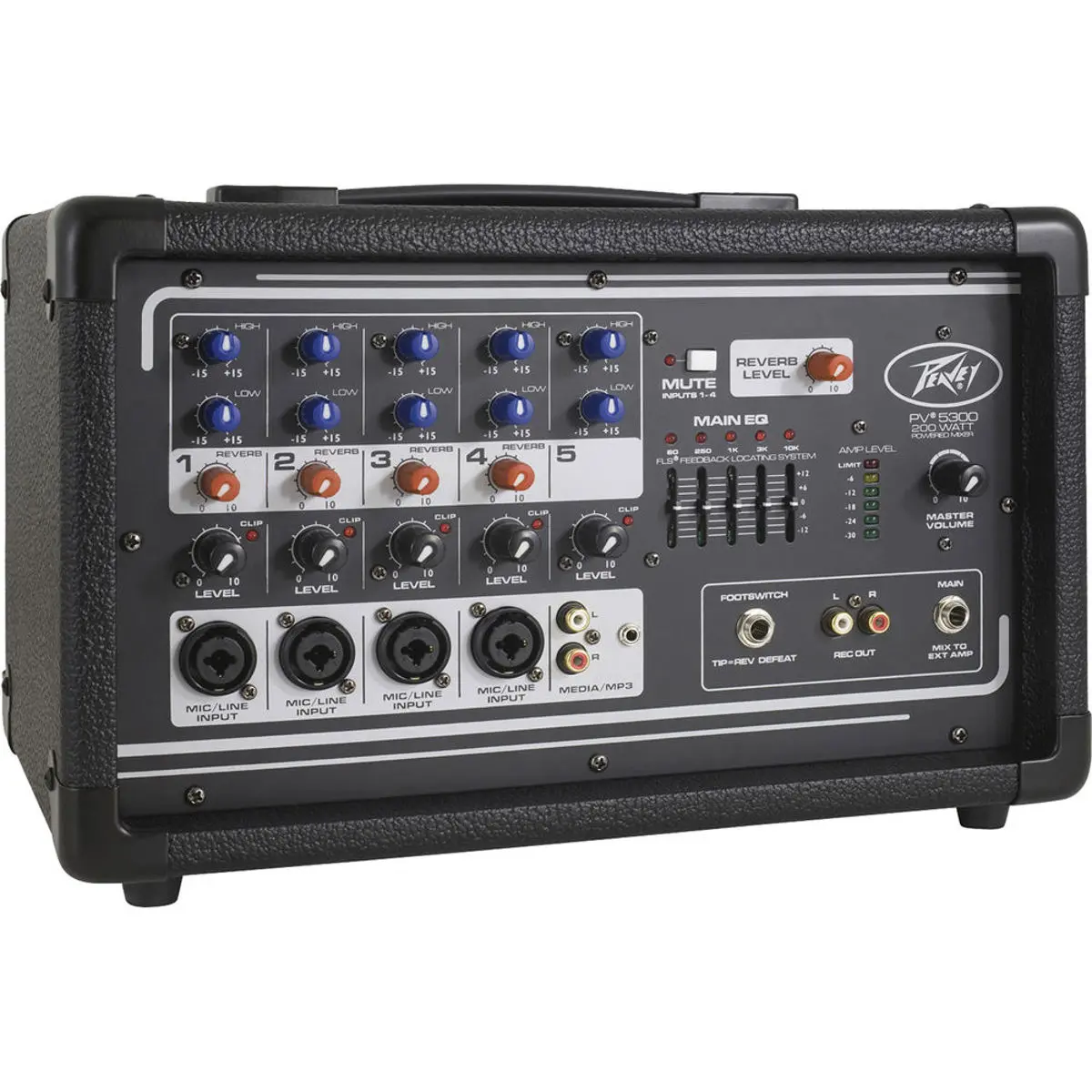 Peavey PV 5300 4-Input Channel 200 Watt Powered Mixer Amplifier, 1/4" / XLR, 50Hz to 20kHz Mic to Amp, 120V AC Power