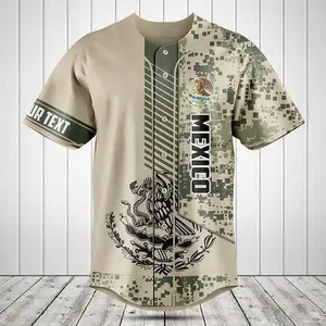 Customize Mexico 3d Camo Coat Of Arms Baseball Jersey Shirt Menswear Top Gift For Men Boyfriend