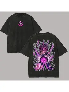 Dragon Ball Vegeta Printed Men's and Women's Washed T-shirt Printed Summer Men's and Women's Fashion Trend Loose Large High Quality Top Comfortable and Breathable Round Neck Pullover Short Sleeve Y2K Street Essential Fit Gift