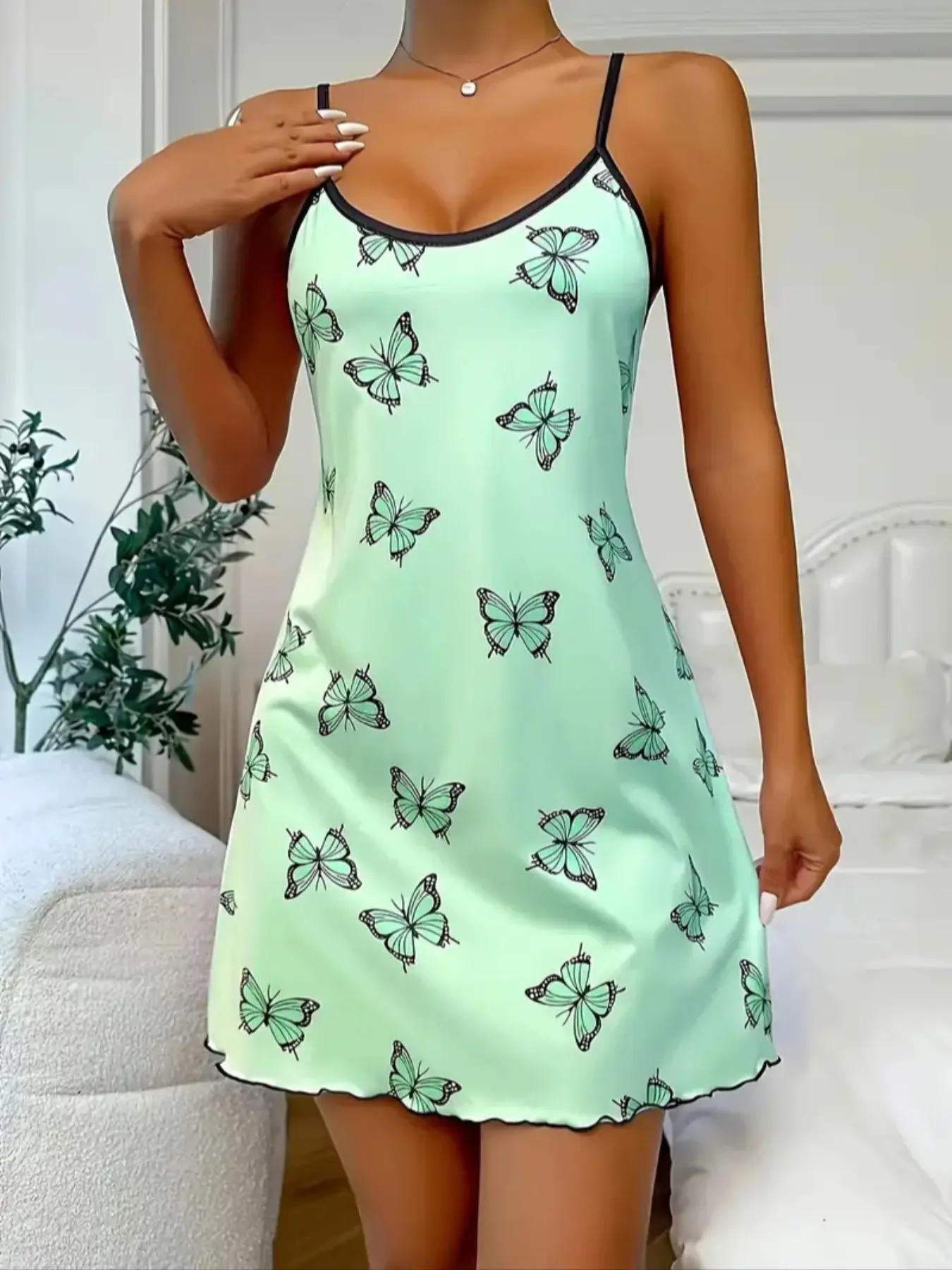 Sexy Sleeveless Nightdress for Women, Sleeveless Nightgown, Elegant Spaghetti Strap Design, Comfortable Ladies Sleepwear, Fashion Sleepwear, Perfect for Home Wear, Butterfly