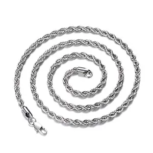 3MM 4MM 5MM steel color stainless steel twist rope chain necklace, suitable for men and women, 18-24 inch necklace
