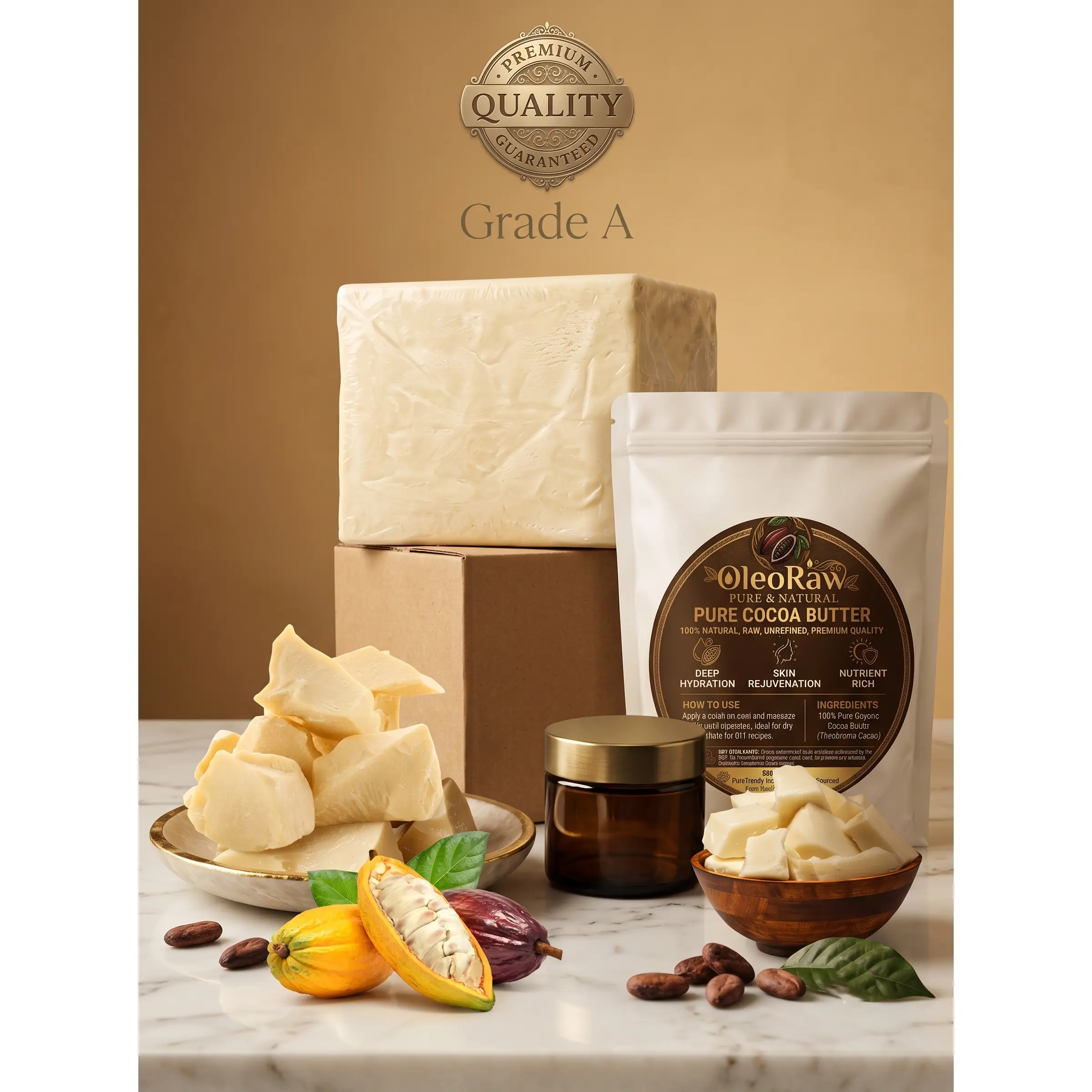 Raw Unrefined Cocoa Butter, 100% Pure Organic Moisturizer for Skin Repair - Hydrating Body Care for DIY Cosmetic Lotions, Moisture, Diy Cosmetics, Fragrance, Plant Based, Anti Crack Cream, Extra Moisturizing Care