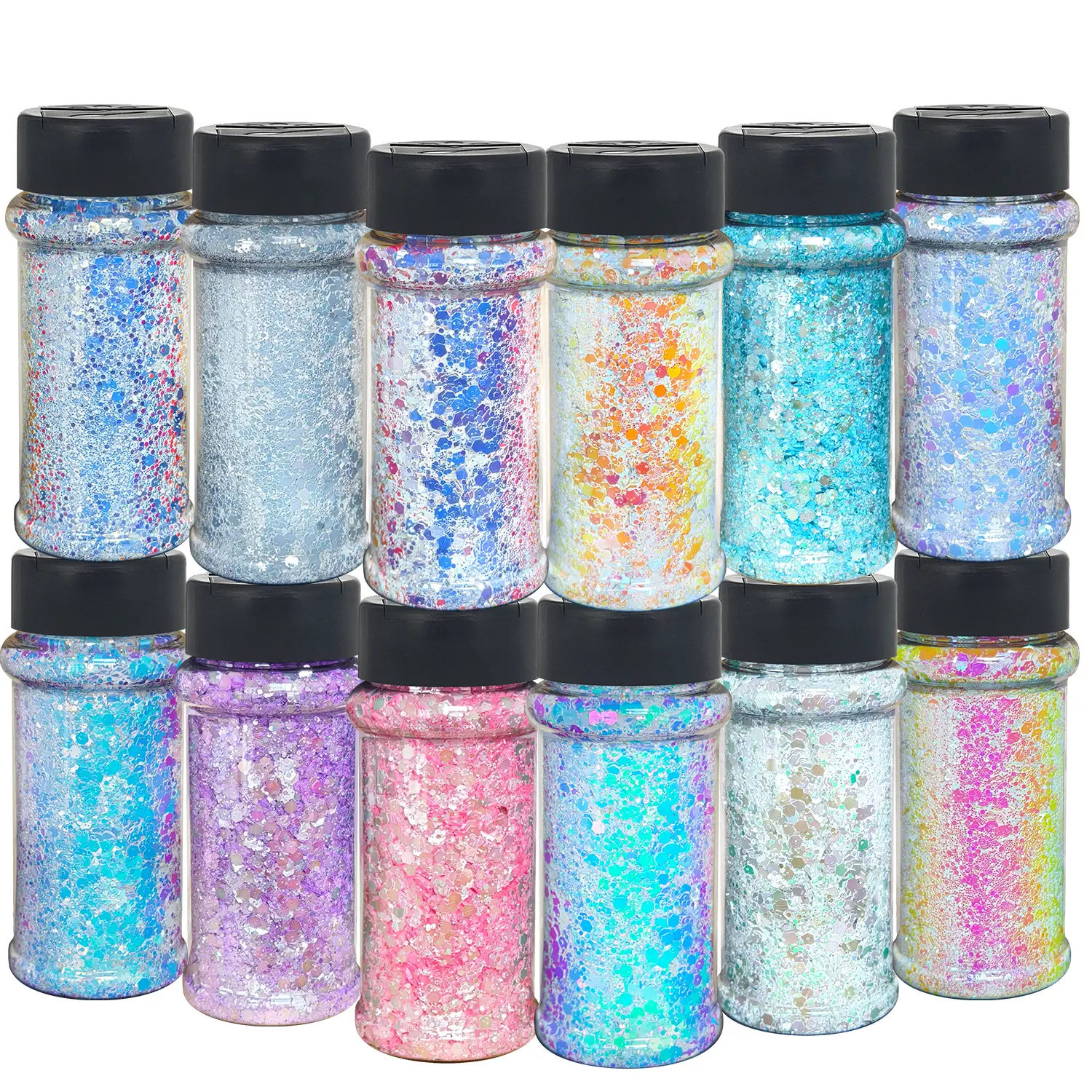 Holographic Chunky Glitter 12-Colors Cosmetic Glitter for Nail Body Face Eye, Craft Glitter for Resin Crafts, Nail Art, Slime & Tumbler Decorations
