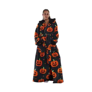 Cute Animal Print Wearable Blanket Robe, Loose Casual Fluffy Robe, Soft Plush Fabric Coat for Adults, Unisex Warm Bathrobe Sleepwear with Pockets, Hand Washed Home & Outdoor Use, Loungewear, Womenswear, Halloween