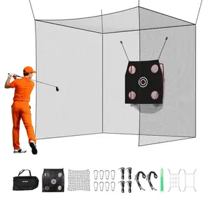 VEVOR 10x10x10 FT 3-Ply Knotless Polyester Golf Batting Practice Net, Driving Hitting Cage with Golf Target, 9-Hole Baseball Target & Ball Bag for Indoor, Backyard Use