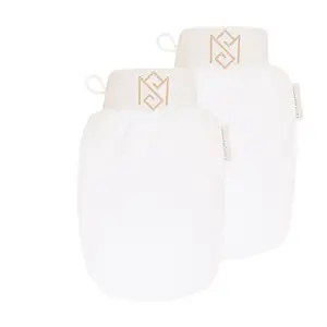 Exfoliating Glove Kessa Mitt Body Scrubber - Dead Skin Remover Shower Glove for Dead Skin Scrubbing and Deep Pore Cleansing - by MoroccanSource (2 pack white)