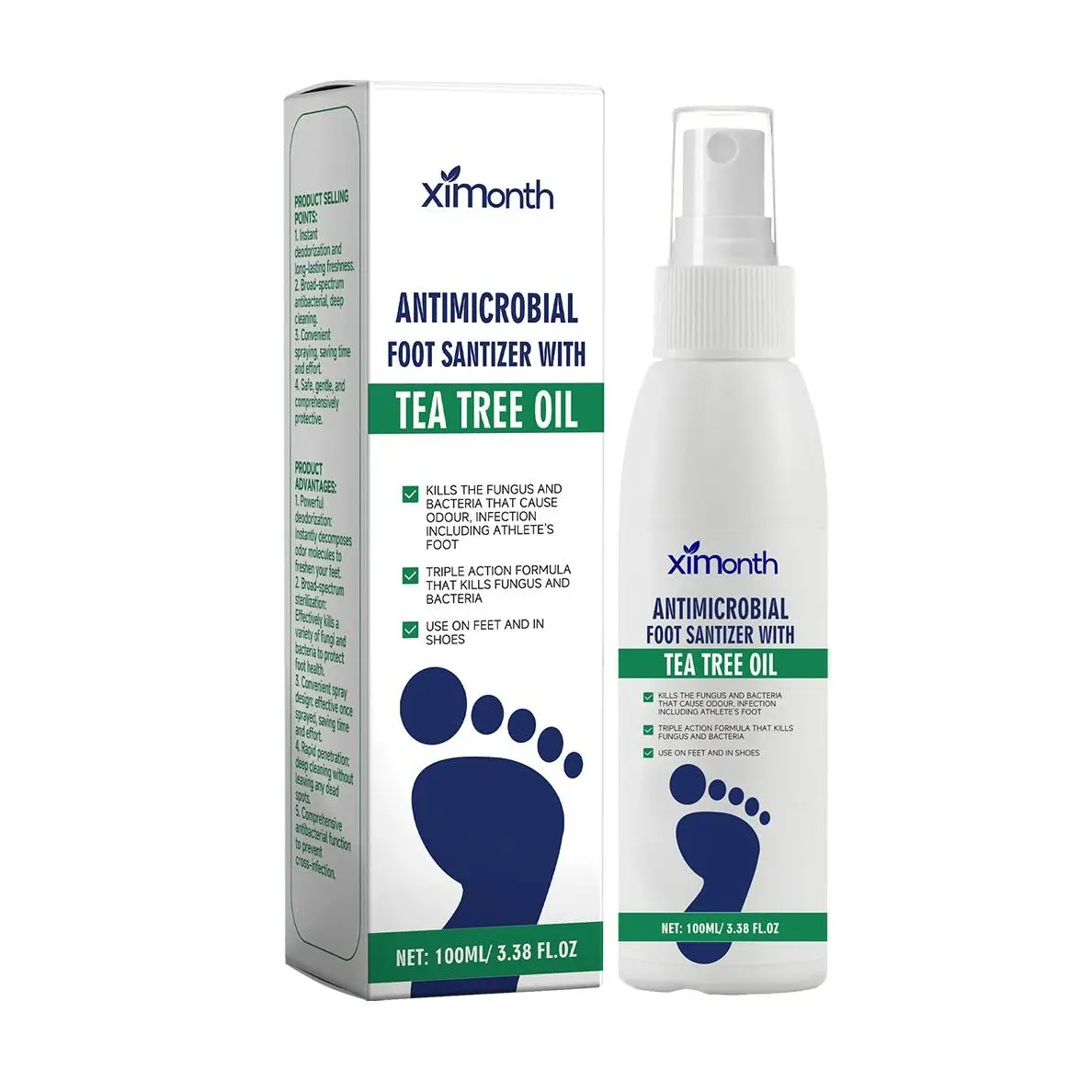 Ximonth Tea Tree Oil Spray - Natural Moisturizing Deodorant with Antifungal Properties, Sanitizer for Odor Control, Dry Skin Care and Shoe Interiors
