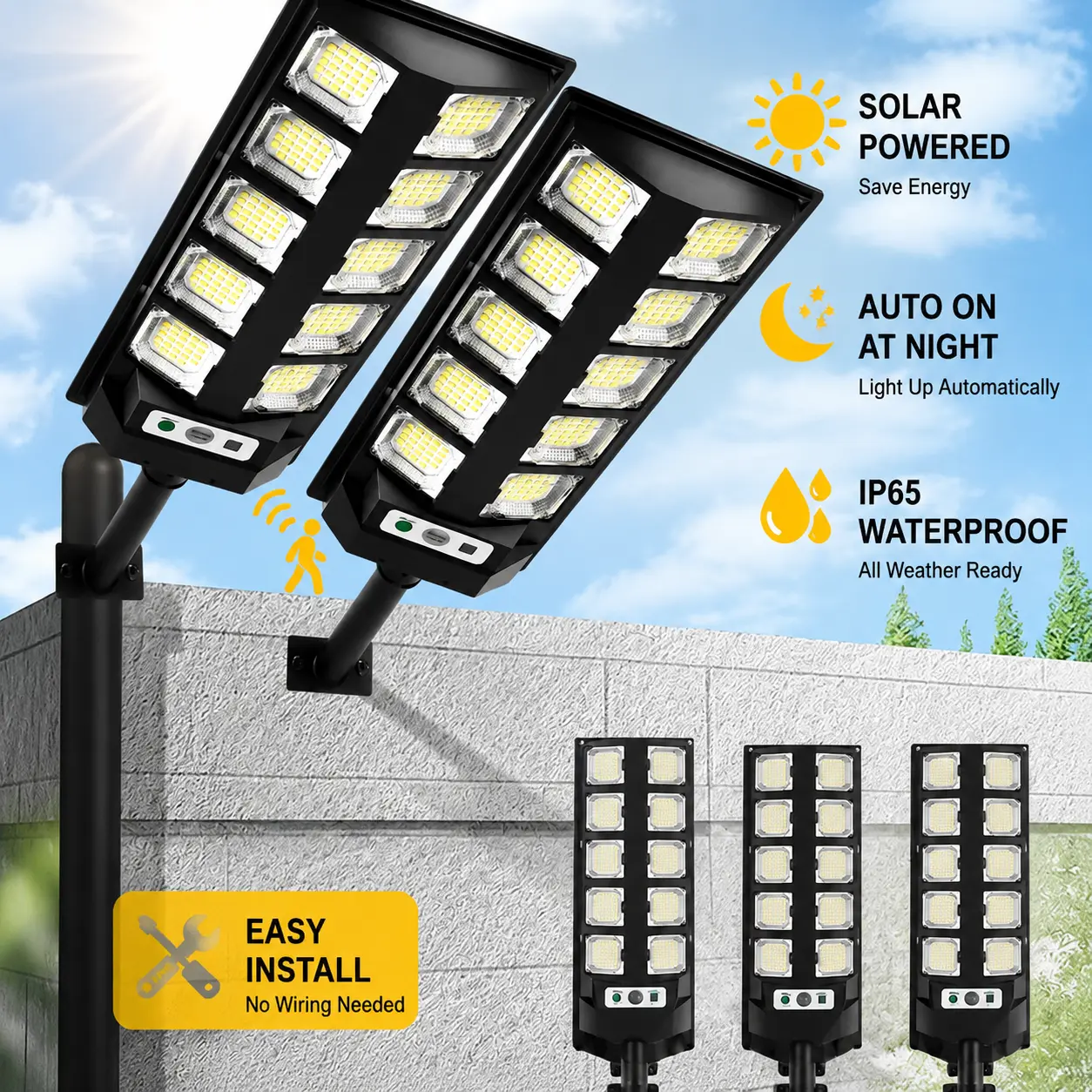 Outdoor Ultra-Bright Large upgraded Solar LED Street  Light with Remote Control and Motion Sensor — Modular Solar Wall Light for Courtyard, Porch, Garden, and Parking Lot Lighting home patio decor commercial area