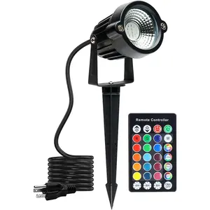 Outdoor Spotlights with Timer RGB 5W 120V Colored Yard Spot Lights LED Landscape Uplights Dimmable Memory with Spiked Stand for Garden Walls Trees Flags Lawn Backyard, 1 Lights