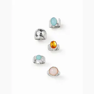 Cider 5 PCS GEMSTONE OPEN RING SET