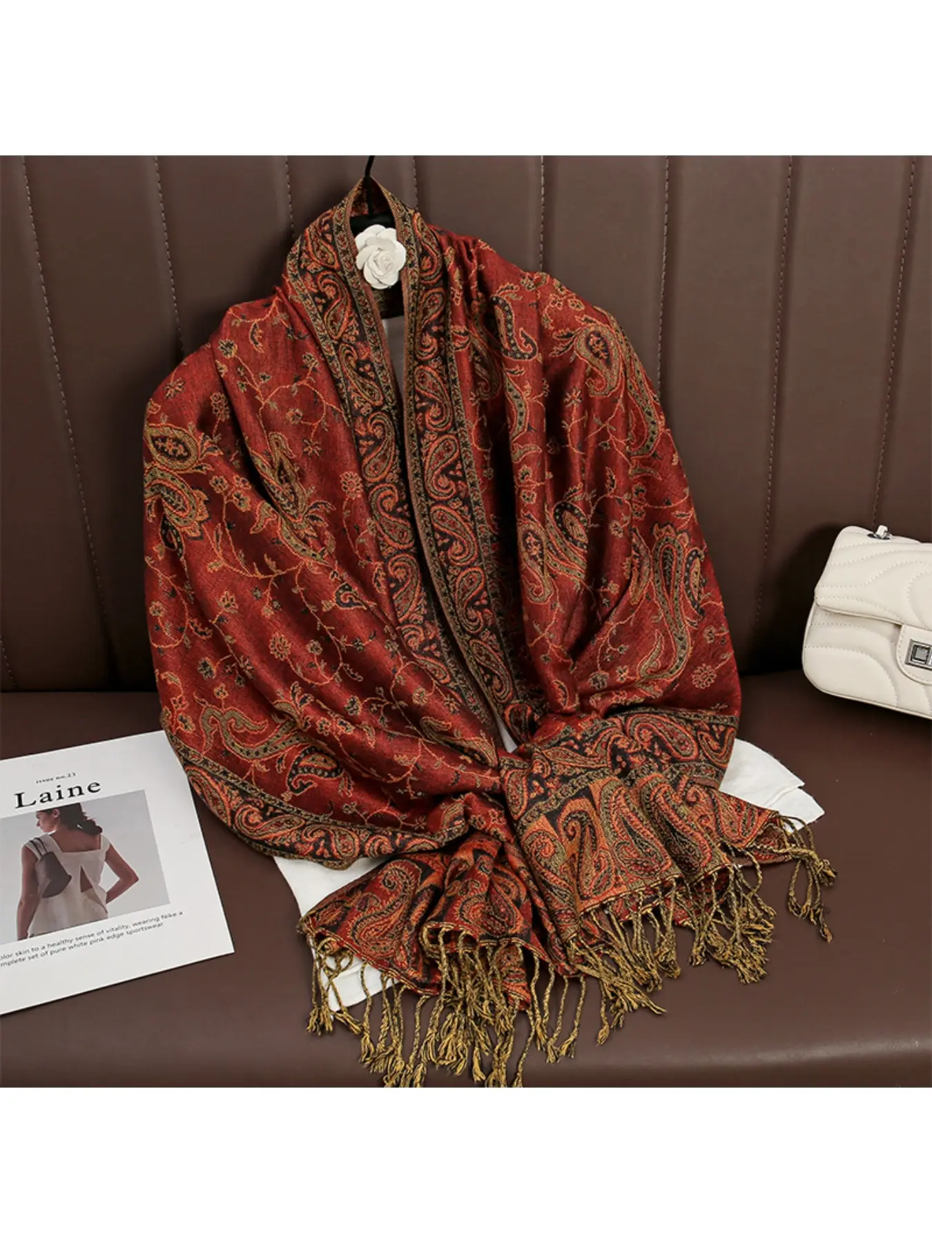 New jacquard fringe scarf soft and breathable versatile Casual women's shawl wrap for spring and autumn
