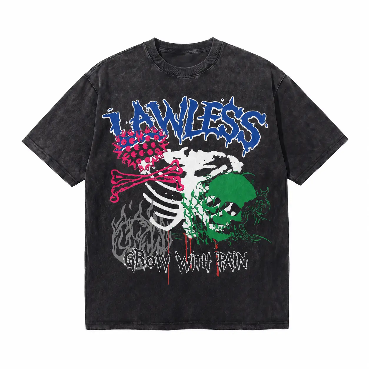 LAWLESSROW Grow With Pain Vintage Acid Wash Tee