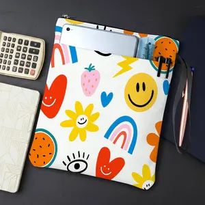 1PC Smiley Face Rainbow Heart Print Book Cover with Zipper Closure - Book Protector & Storage Bag, Front Pocket for Students, Teachers, Office Supplies, Stationary Organizer Holder, Book Accessories