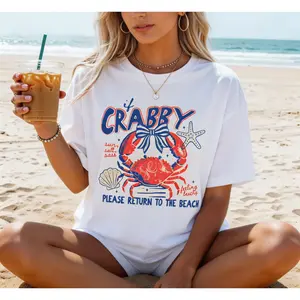 Comfort Colors Crabby Graphic Crop Top Women's Trendy Loose Fit Round Neck Streetwear Prints Casual Summer Sports T Shirt