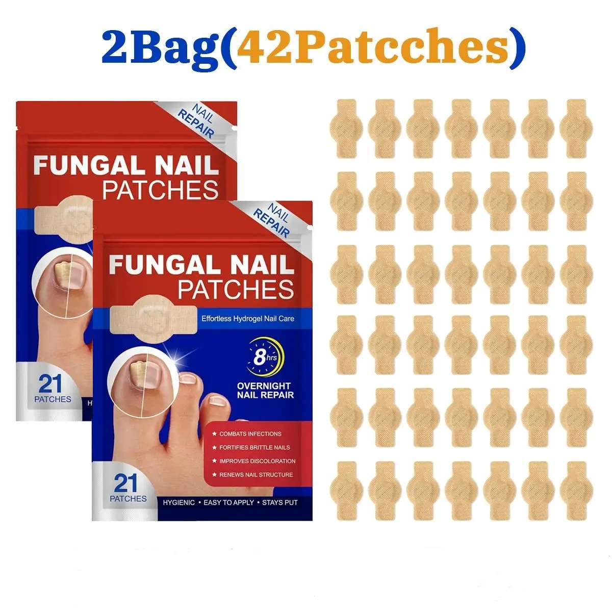 42Pcs Care Nail Patches, 21Pcs/bag, a Total of 2 Bags, Nail Care Patches, Hydrogel Nail Care, 8-Hour Renewal Patch for Women & Men, Daily Use Care Nails Kit Set Manicure Comfort