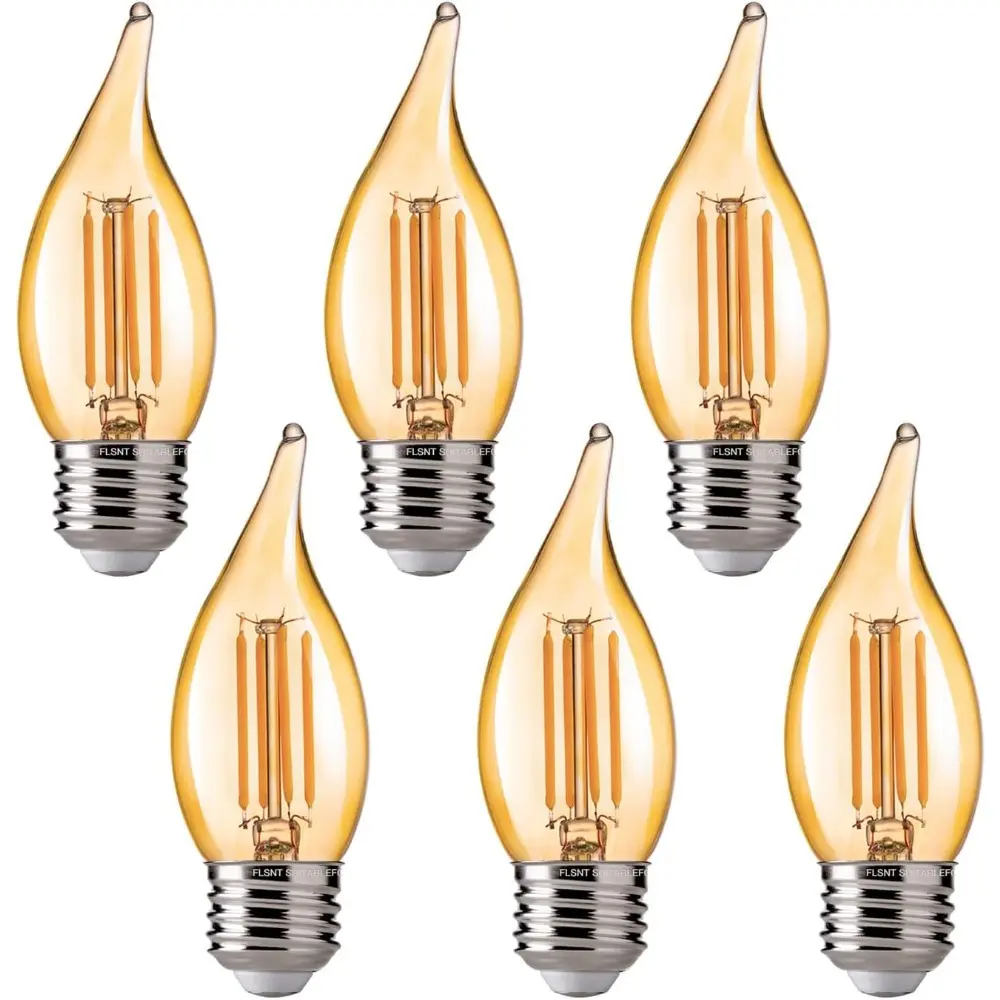 LED Candelabra Bulbs, Dimmable LED Chandelier Light Bulbs, 40W Equivalent, 2200K Warm Light, 330LM, Amber Glass Finishing, 6 Pack UL,CA55 Listed., Ambient Dimmable Led, Led Bulbs Included