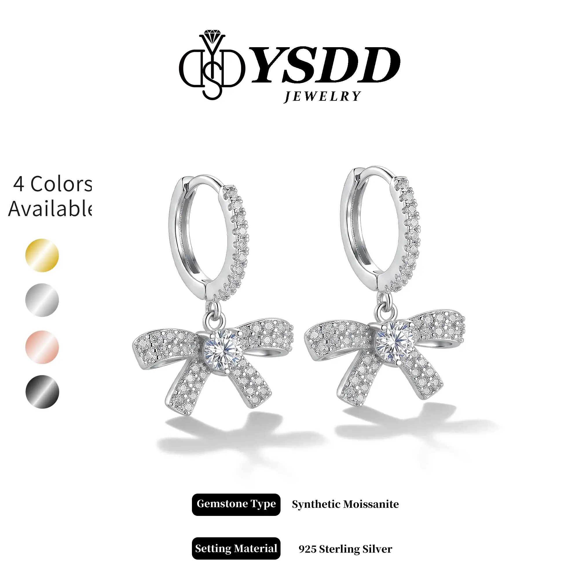 【6.27 Holiday&Xmas】Intricate Bow Dangling Huggie Synthetic Moissanite Jewelry in 925 Sterling Silver