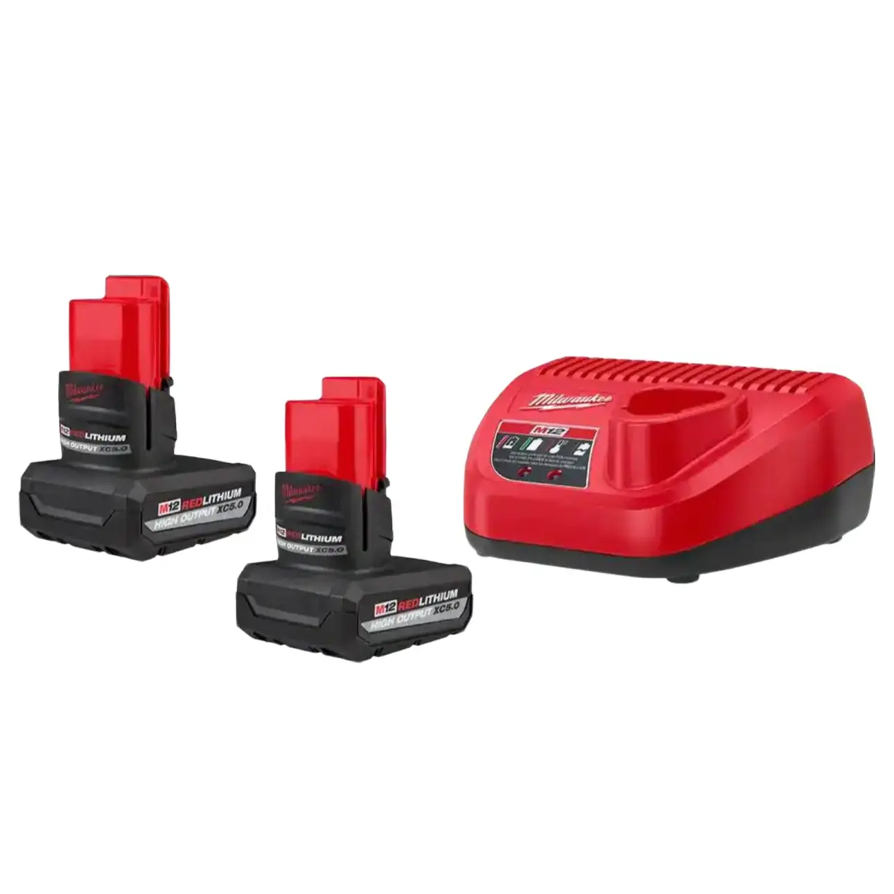 Milwaukee M12™ HIGH OUTPUT™ 5.0 Ah Power Tools Battery Starter Kit - 2-Pack, Charger, Upgraded Replacement for Cordless Tools, Compatible with 125+ M12 Solutions