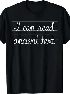 Men's & Women's Ancient Text Cursive Writing T-Shirt - Funny Retro Handwriting Design with Authentic Paleography Print - 100% Cotton Short-Sleeve Round Neck Tee for History Buffs & Calligraphy Enthusiasts