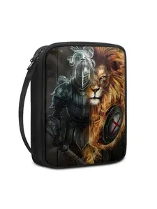 Printed God's Equipment Lion Pattern Bible Bag, Portable Book Box Church Bag with Handle, Strap and Zipper Pocket, Perfect Gift, Storage Bags
