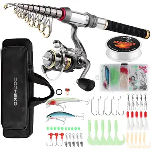 Fishing Rod Reel Combo Full Kit Telescopic Spinning Pole Set with Reel Line Lures Hooks Carrier Bag Saltwater Freshwater Fishing Gear Tool for  Adults Professional