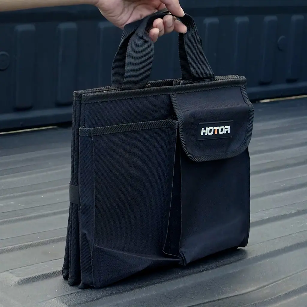 Black Car Trunk Organizer with 2 Compartments, Foldable Storage Box for SUV and Sedan, Heavy Duty Collapsible Trunk Storage Bag for Groceries, Tools and Accessories, Non Slip Portable Car Organizer for Travel and Daily Use