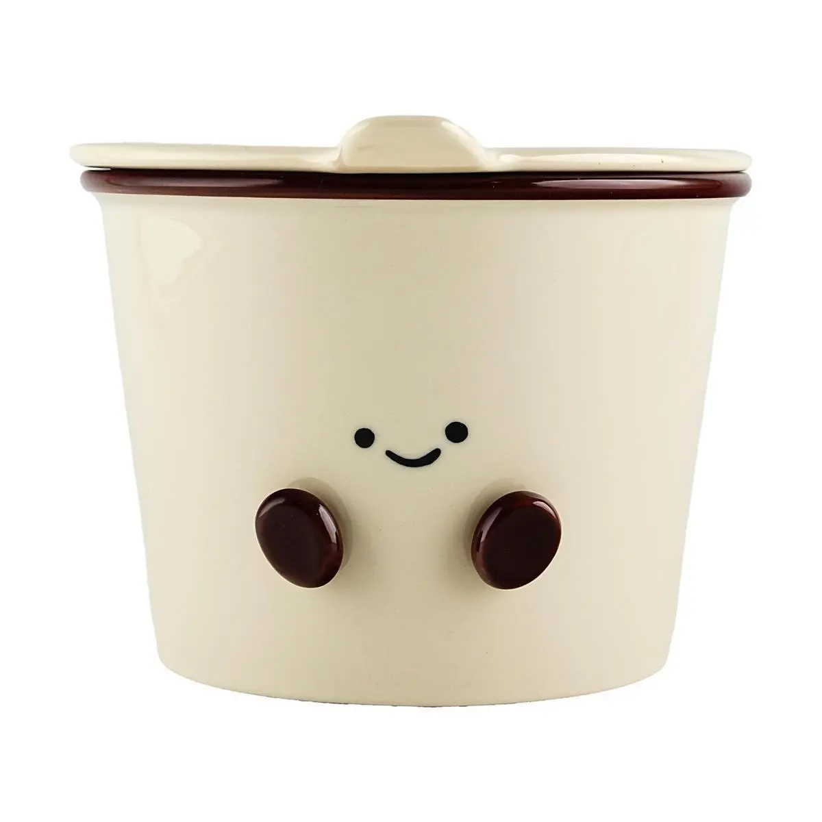 KAWASIMAYA Cute Cocoa Bean Ceramic Noodle Bowl with Lid, Large Capacity Instant Ramen Bowl, Microwave Safe