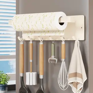 Magnetic Paper Towel Holder Without Drilling, Refrigerator Side Hook Organizer, Roll Paper Rack, Foil Bag Storage, Iron Panel Compatible, Hanging Hook, Space Saving Organizer, Wall Mounted Holder