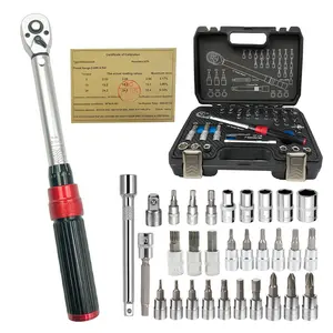 32-Piece Set, 1/4 Inch Drive Torque Wrench Set, Chrome Vanadium Steel Bike Torque Wrench (2-24 Nm) with Extension Bar, Socket Adapter for Motorcycle